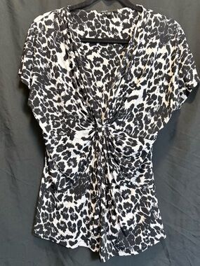 Chaus Black & White Leopard Twist-Front Blouse